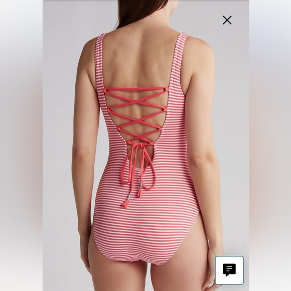 Tommy Bahama NWT Breaker Bay Reversible Lace Back Swimsuit Women’s Size 10 Coral - Picture 2 of 14